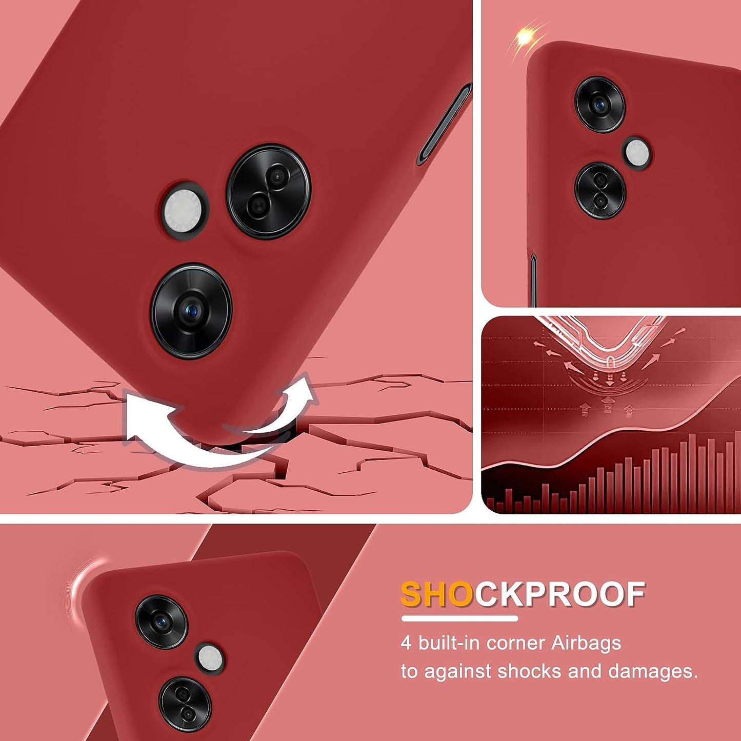 YENAPOON for Oneplus Nord N30 5G Case and 2 Pack Tempered Glass Screen Protector, Slim Liquid Silicone Shockproof Protective Case - Red  YENAPOON   