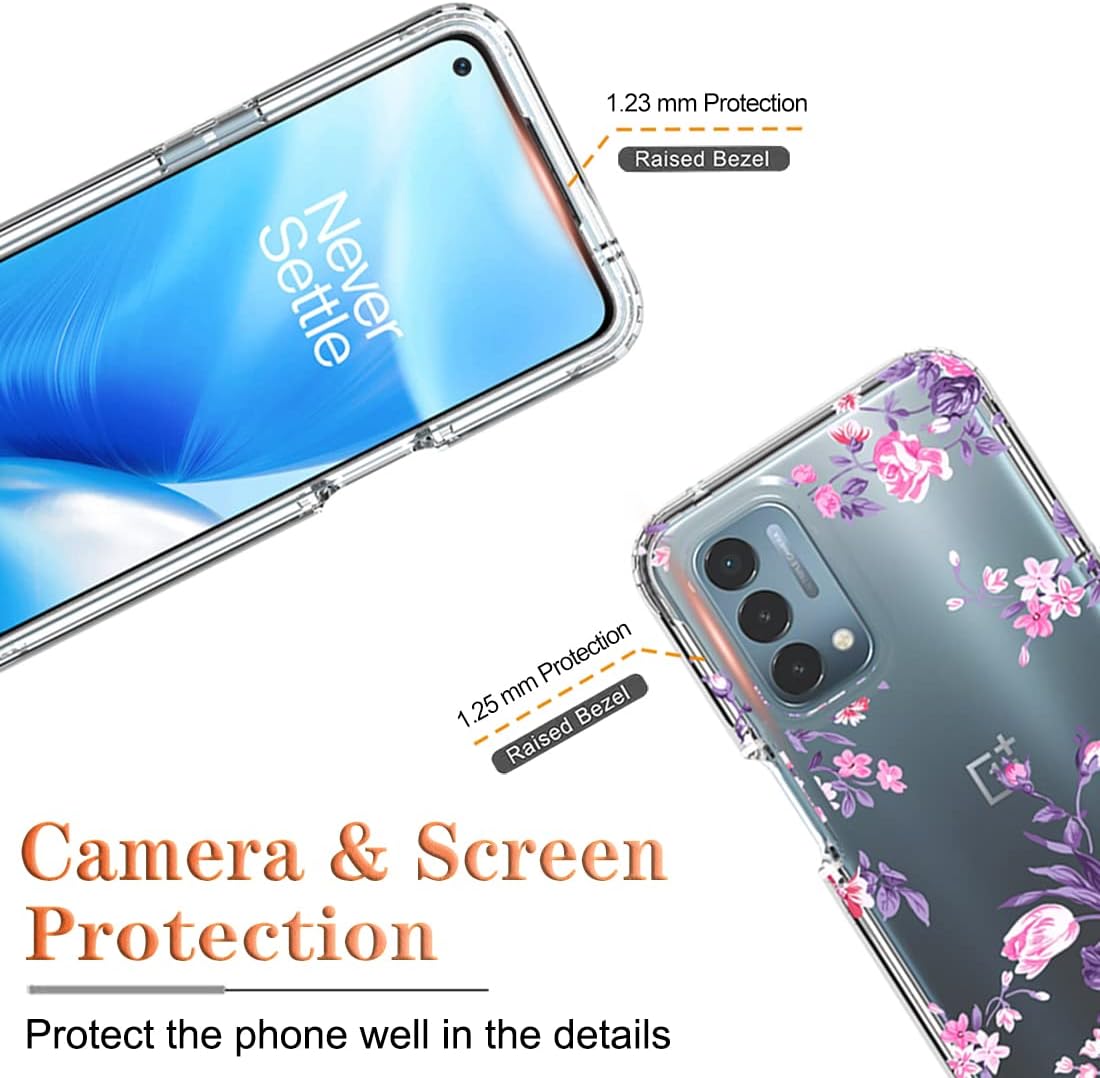 Yerebel Case for Oneplus Nord N200 5G Case, Oneplus N200 DE2117 with Tempered Glass Screen Protector, Floral Design Shockproof Bumper Full Body Protective Phone Cover for Oneplus Nord N200 5G (Rose)  Yerebel   