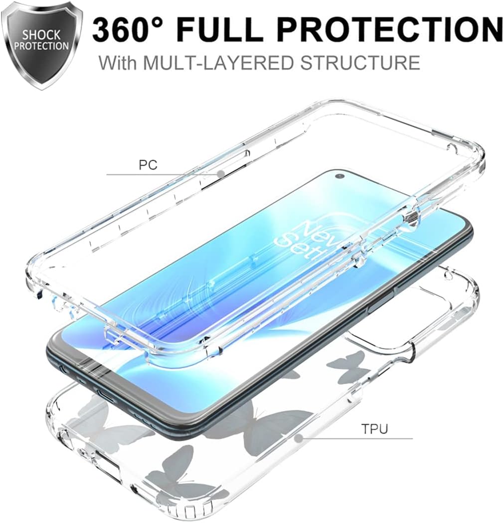 Ueokeird Case for Oneplus Nord N200 5G Case, DE2117 Case with Tempered-Glass Screen Protector, Clear Butterfly Pattern Full Body Protective Phone Cover Cases for Oneplus Nord N200 5G (Blue Butterfly)  Ueokeird   