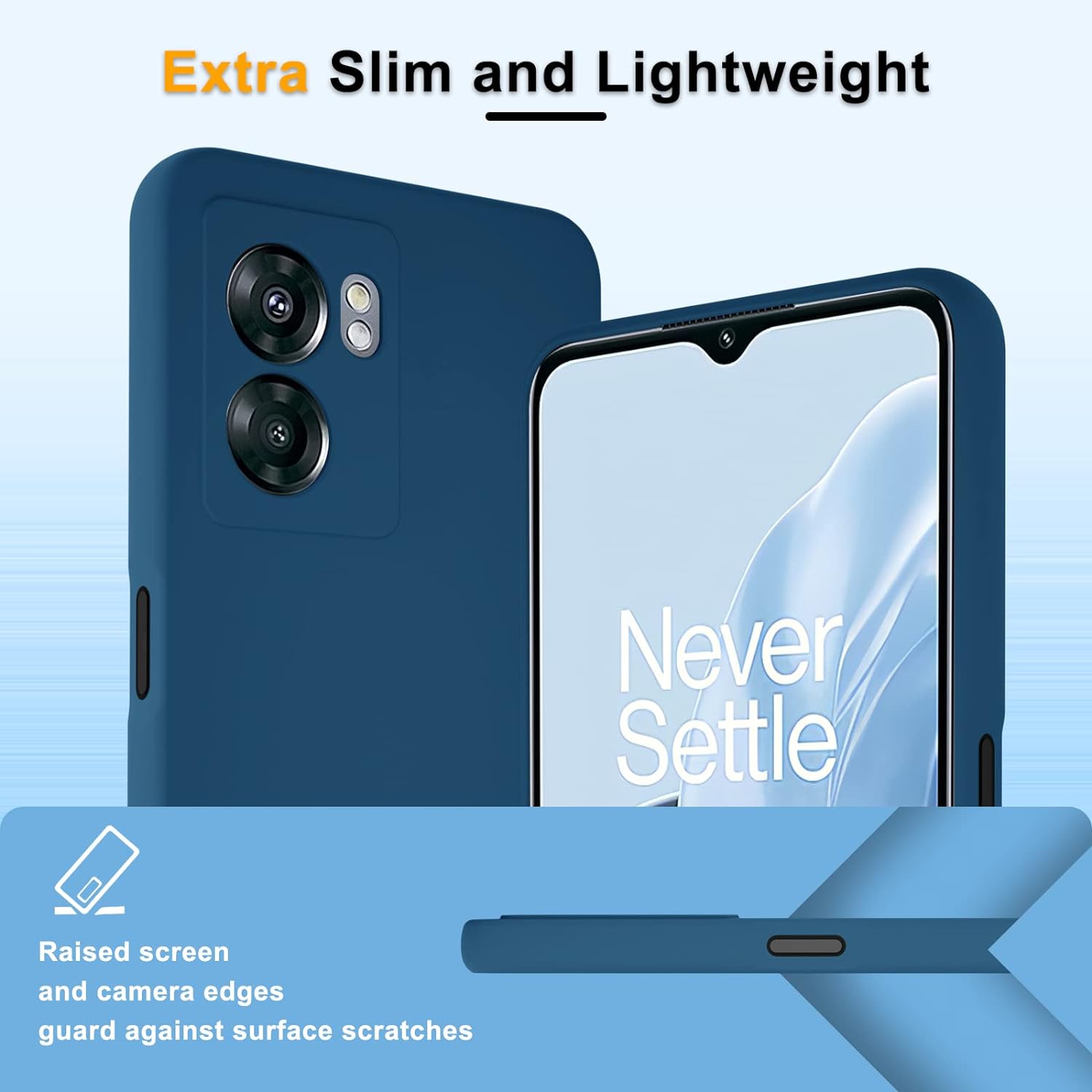 YENAPOON for Oneplus Nord N300 5G Case and 2 Pack Tempered Glass Screen Protector, Slim Liquid Silicone Shockproof Protective Case - Darkblue  YENAPOON   