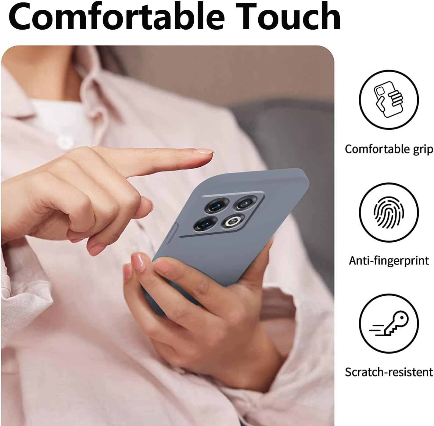 Wousunly Compatible with Oneplus 10 Pro Case Silicone Liquid Pink, Soft Smooth Touch Oneplus 10 Pro Phone Case Silicone Shockproof Thin Cover (Oneplus 10 Pro, Grey)  Wousunly   