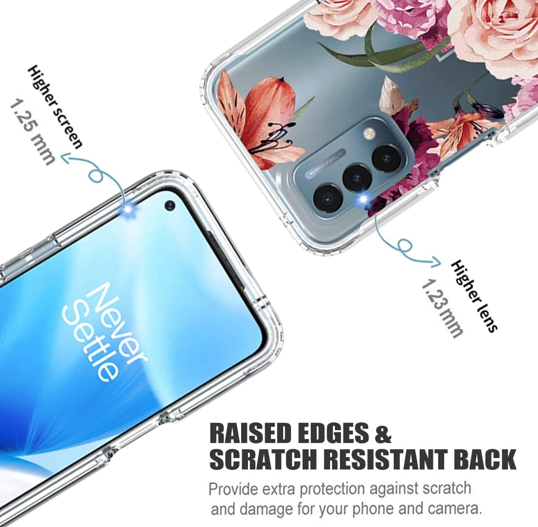 Ueokeird Case for Oneplus Nord N200 5G Case, DE2117 Case with Tempered-Glass Screen Protector, Cute Clear Floral Pattern Full Body Protective Phone Cover Cases for Oneplus Nord N200 5G (Purple Flower)  Ueokeird   