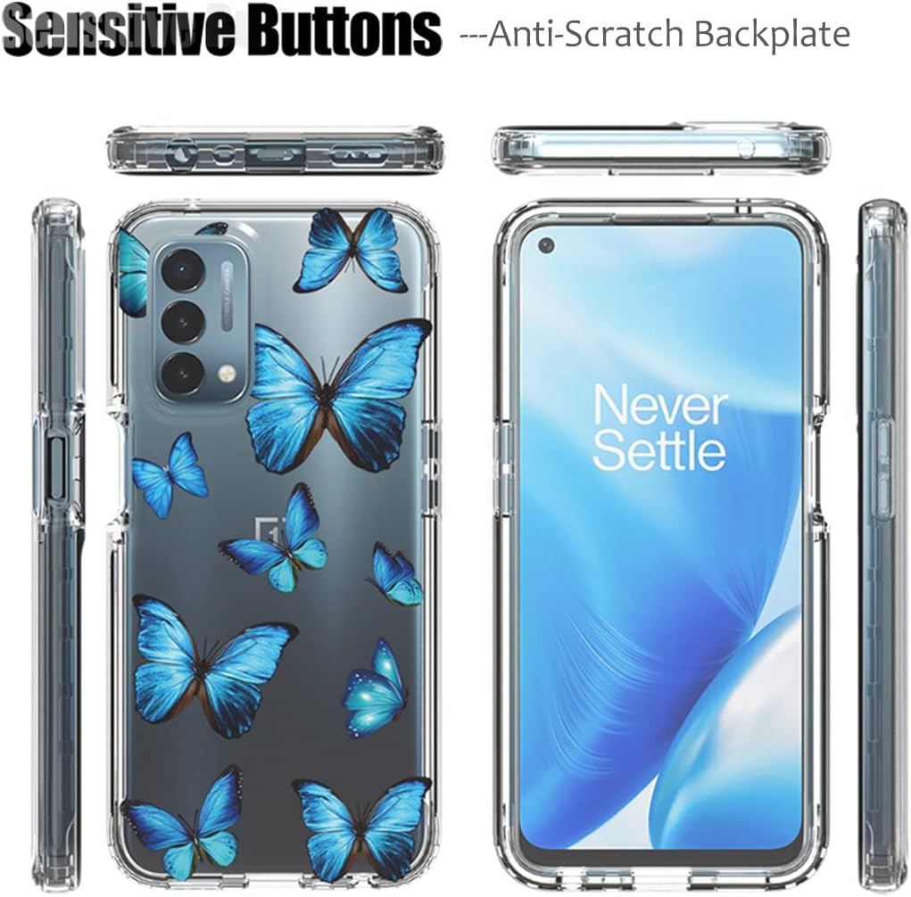 Ueokeird Case for Oneplus Nord N200 5G Case, DE2117 Case with Tempered-Glass Screen Protector, Clear Butterfly Pattern Full Body Protective Phone Cover Cases for Oneplus Nord N200 5G (Blue Butterfly)  Ueokeird   