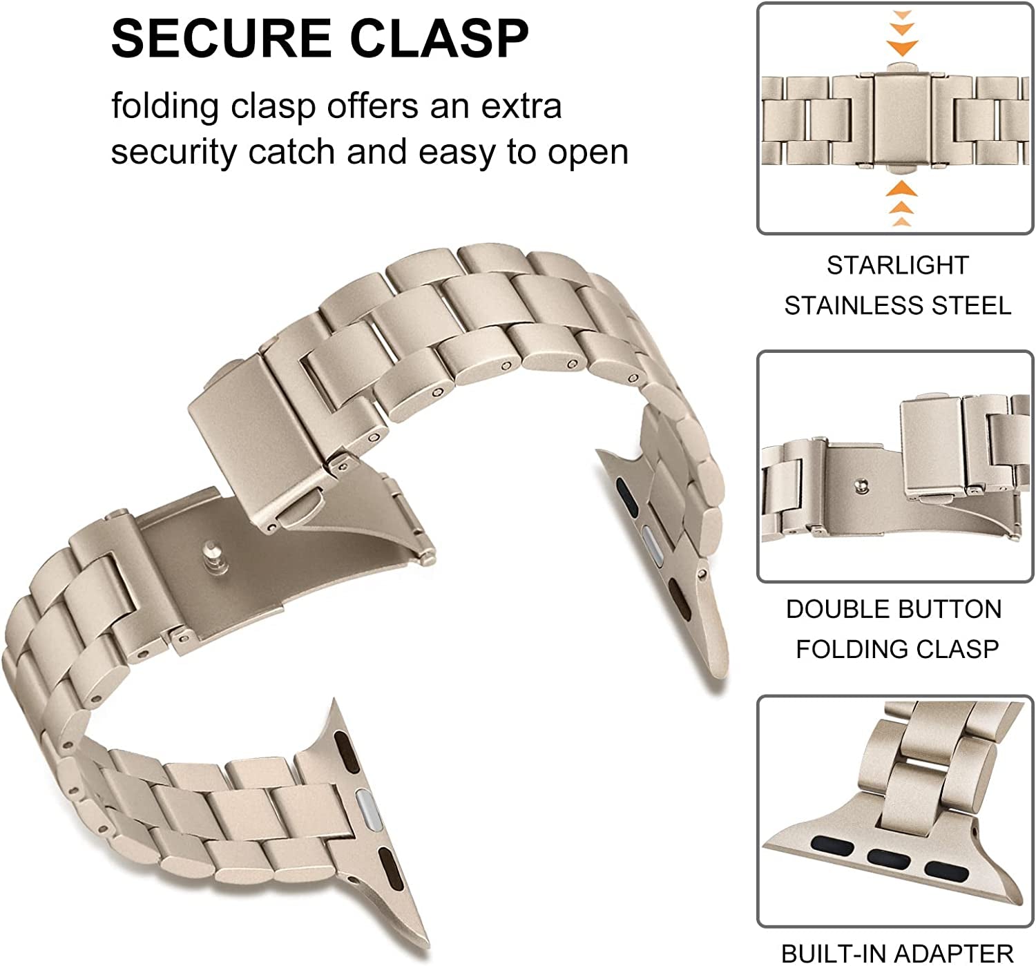 Trumirr Band for Apple Watch Series 8 7 45Mm Starlight Women, Slim Stainless Steel Watchband Feminine Strap Replacement for Iwatch SE Ultra Series 8 7 6 5 4 3 2 1 49Mm 45Mm 44Mm 42Mm  TRUMiRR   