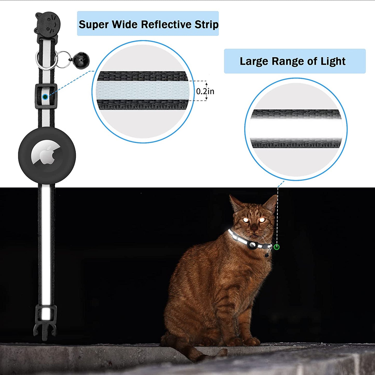 Vyaji 4PCS Airtag Cat Collar - Cat Airtag Collar with Silicone Airtag Holder and Bell - Adjustable Double Layer Nylon Breakaway Cat Collars - 0.2In Reflective Strip  VYAJI   