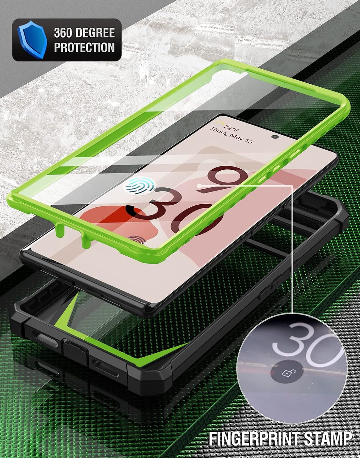 Poetic Guardian Case Designed for Google Pixel 6 Pro 5G, Built-In Screen Protector Work with Fingerprint ID, Full Body Hybrid Shockproof Bumper Cover Case, Green/Clear  Poetic   