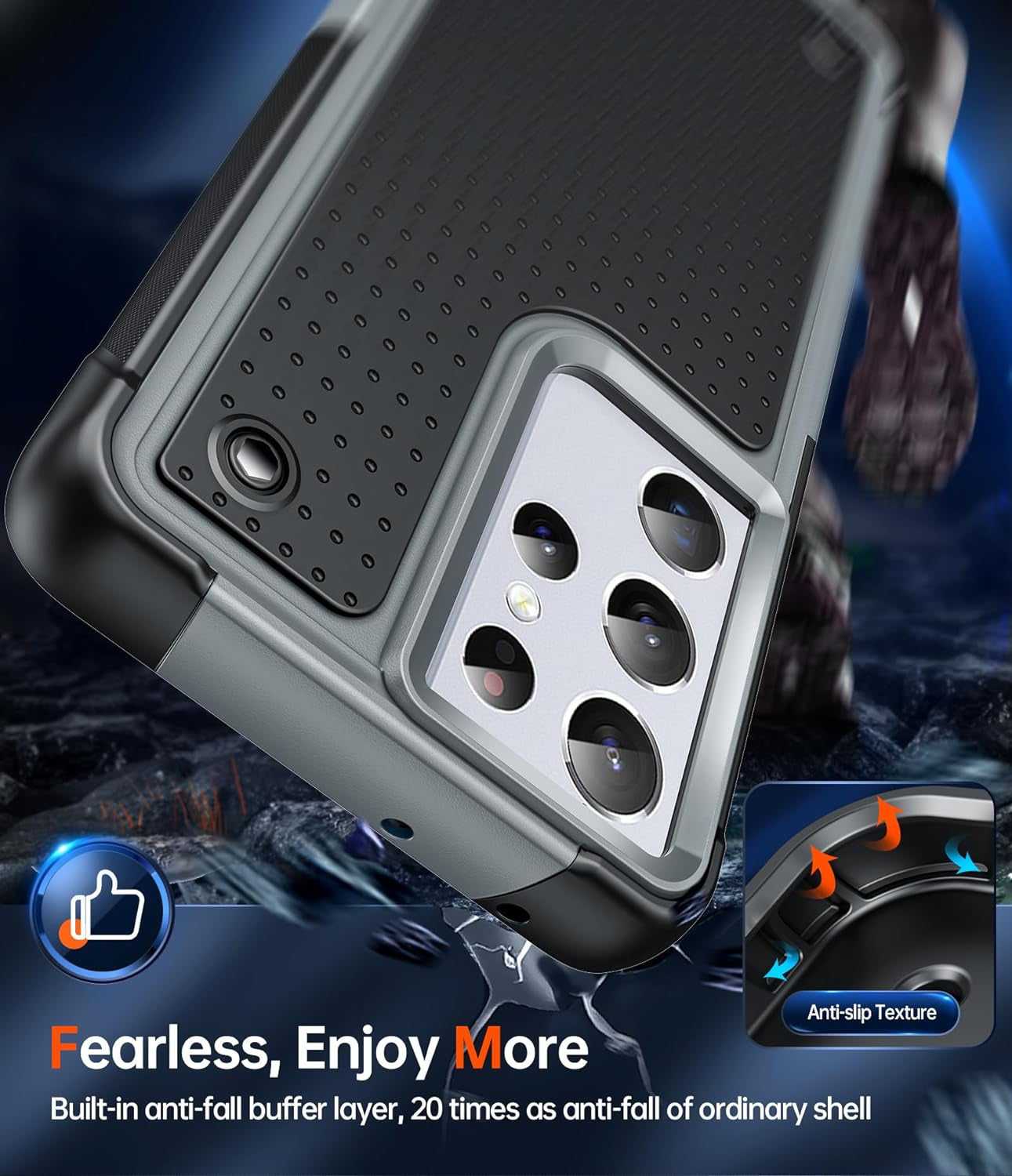 Leyi for Samsung S21 Ultra Case, Samsung Galaxy S21 Ultra Case 5G, Shockproof Heavy Duty Dual Layer Protective Hard PC Textured Back & Soft Bumper Case Cover for Galaxy S21 Ultra, Grey  LeYi   