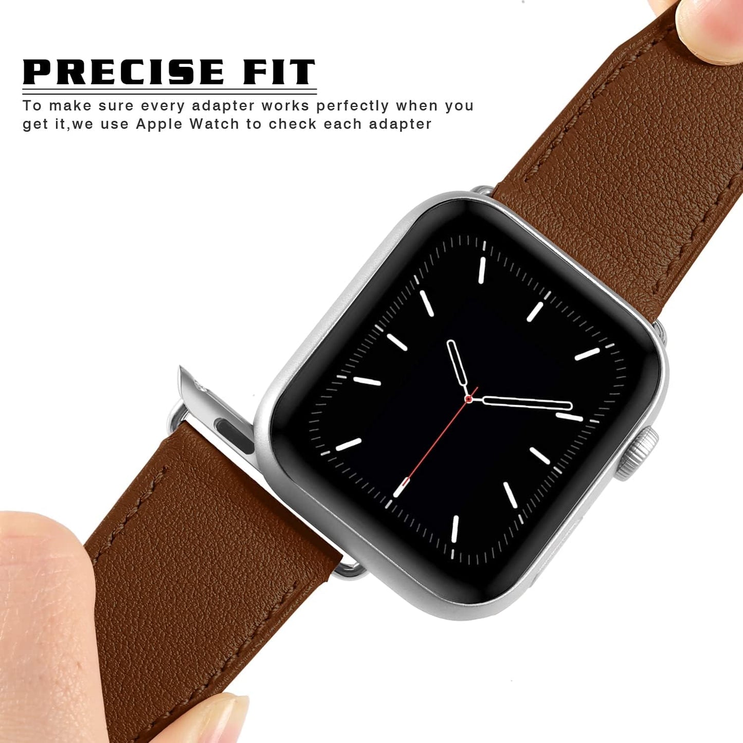 Genuine Leather Watch Bands Compatible with Apple Watch 42Mm 44Mm 45Mm for Men Women Straps Wristband for Iwatch SE & Series 7 6 5 4 3 2 1 Brown Band+Silver Adapter  N-Hocezyg   
