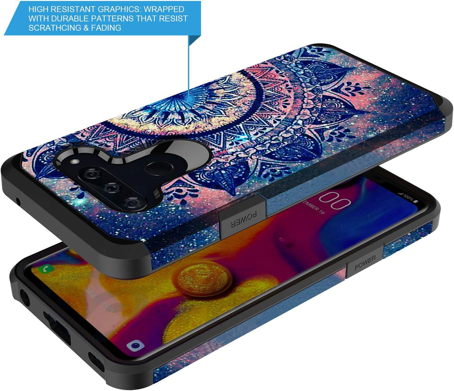 LG V40 Thinq Case, Rosebono Slim Hybrid Dual Layer Shockproof Hard Cover Graphic Fashion Cute Colorful Silicone Skin Cover Armor Case for LG V40 Thinq (Mandala)  Rosebono Fashion   