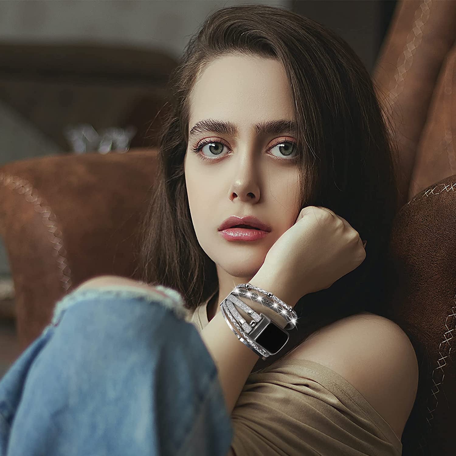 YOSWAN Leather Bands Compatible with Fitbit Charge 5 Bands for Women, Boho Handmade Multilayer Wrap Bracelets Jewelry Strap Wristband Replacement for Fitbit Charge 5 Fitness Tracker  YOSWAN   