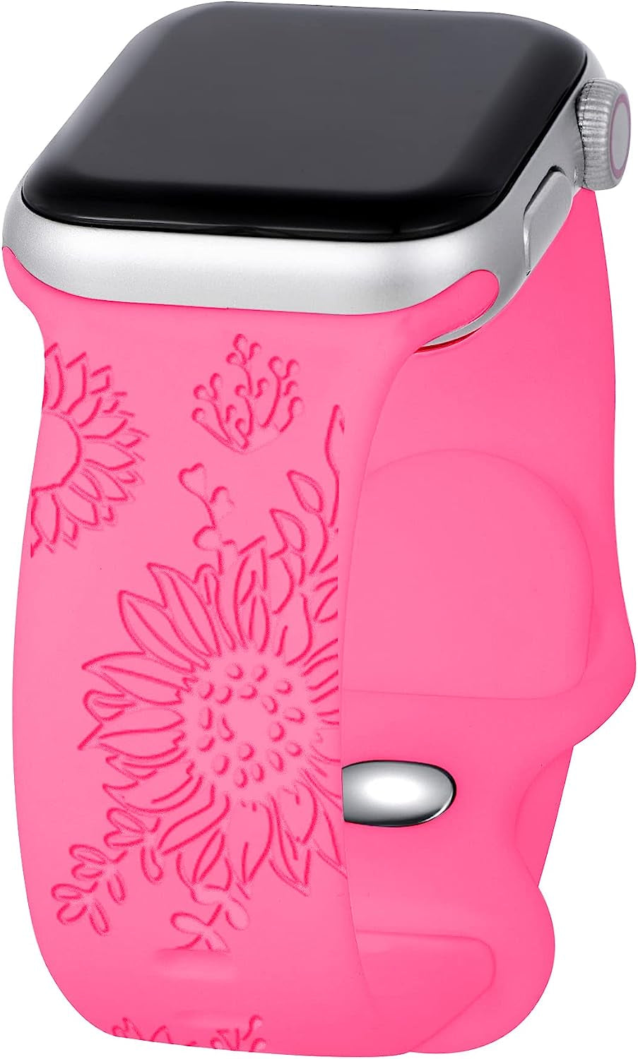 Compatible with Apple Watch Bands 38Mm 40Mm 41Mm 42Mm 44Mm 45Mm,Unique Flower Engraved Watch Band for Iwatch Series 7 6 5 4 3 2 1 SE Women Men  HZDK Hot Pink 42mm/44mm/45mm 