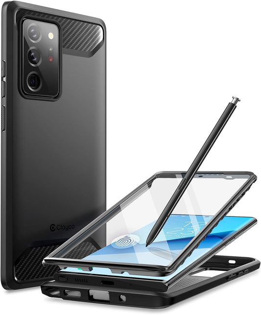 Clayco Xenon Series Designed for Samsung Galaxy Note 20 Ultra Case, [Built-In Screen Protector] Full-Body Rugged Cover Compatible with Fingerprint ID, 6.9 Inch 2020 Release (Black)  Clayco   