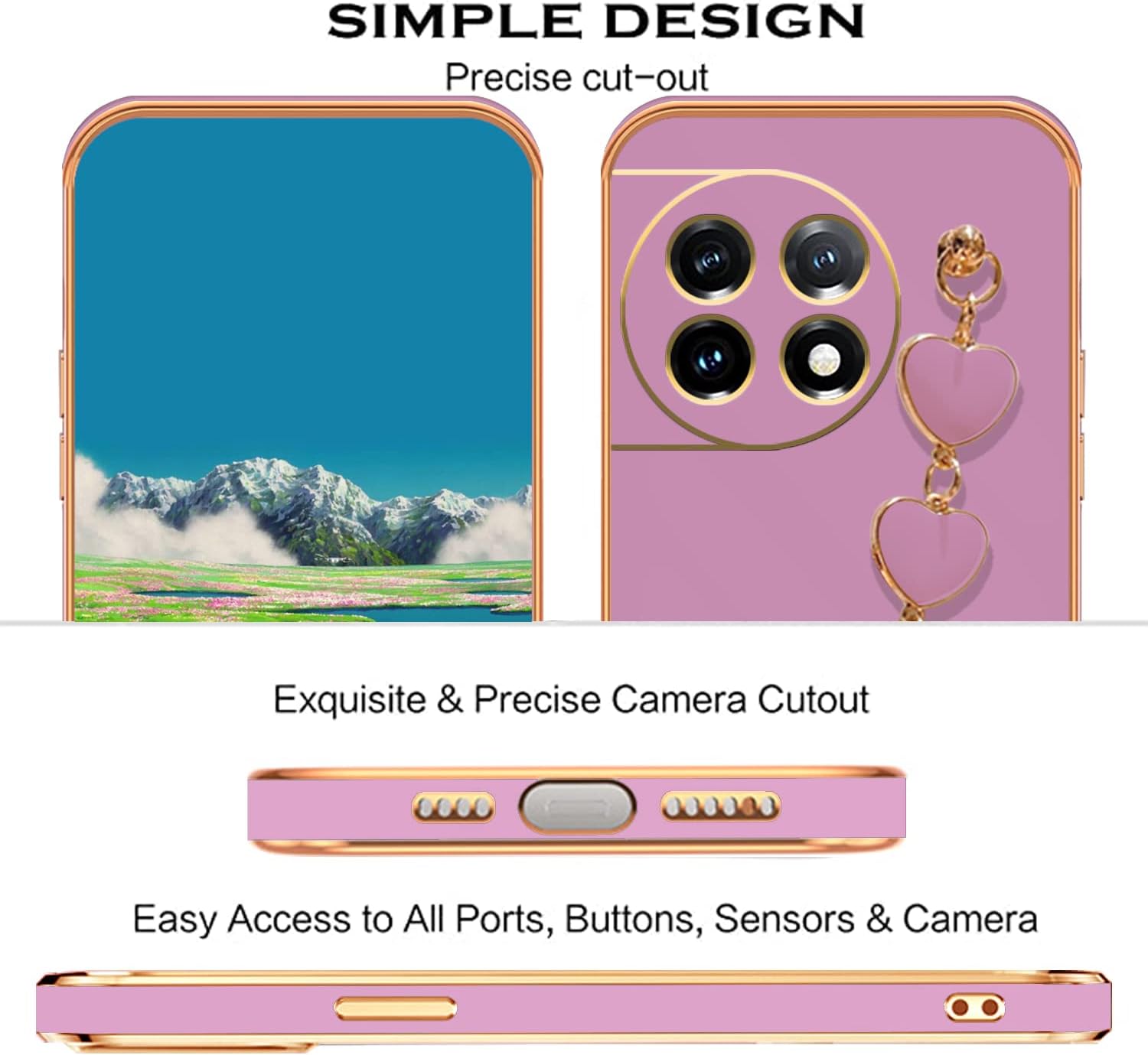 Jancyu Compatible with Oneplus 11 Case Silicone,Shockproof Phone Case for Oneplus11 with Strap Love Slim Protective Accessories Cute Cover for Women Girls (Purple)  Jancyu   