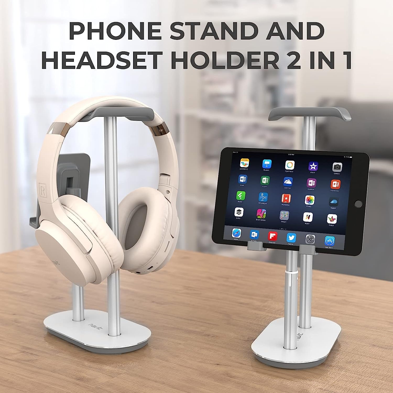 Havit Cell Phone and Gaming Headset Stand, Headphone Holder, Adjustable Phone Stands, Aluminum Desktop Headphone Holder for Desk, for 0.55'' Thick Smartphone Kindle Tablet  havit   