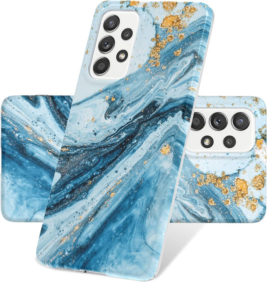 Mavis'S Diary Galaxy A53 5G Marble Case Girls Women Cute Floral Cover Luxury Matte Pattern TPU Protective Skin Soft Silicone Slim Case Compatible with Samsung Galaxy A53 5G (Golden Blue)  Mavis's Diary   