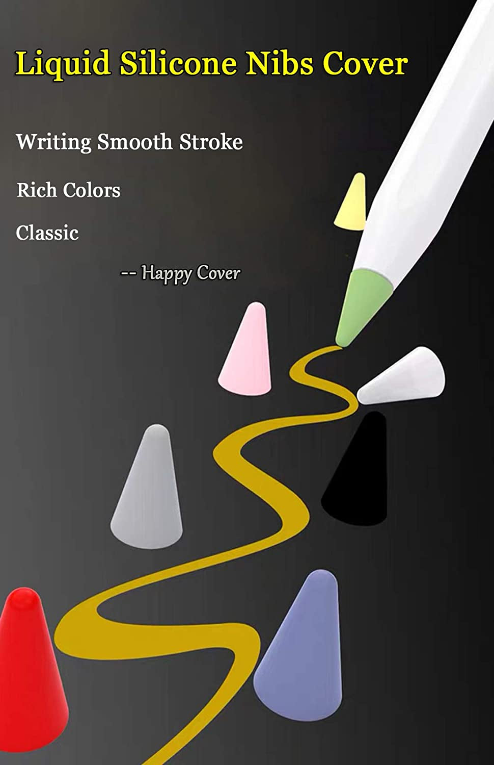 Happycover Compatible with Apple Pencil Tips, Professional Liquid Silicone Nibs Cover Replacement for 1St & 2Nd Gen, Writing Anti-Slip Protective Case for Apple Ipad Pencil. (Black)  ZSHK   