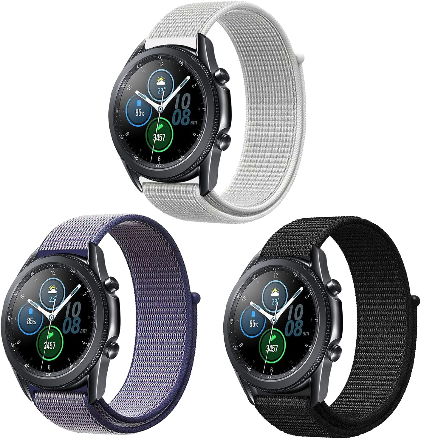 Morsey 22Mm Soft Nylon Watch Bands Compatible for Samsung Galaxy Watch 46Mm/Watch 3 45Mm/Gear S3 Frontier/Classic, Sport Strap Wristband Replacement Bracelet for Women Men (Black)  Morsey 03P-Black/Seashell/Midnight blue  