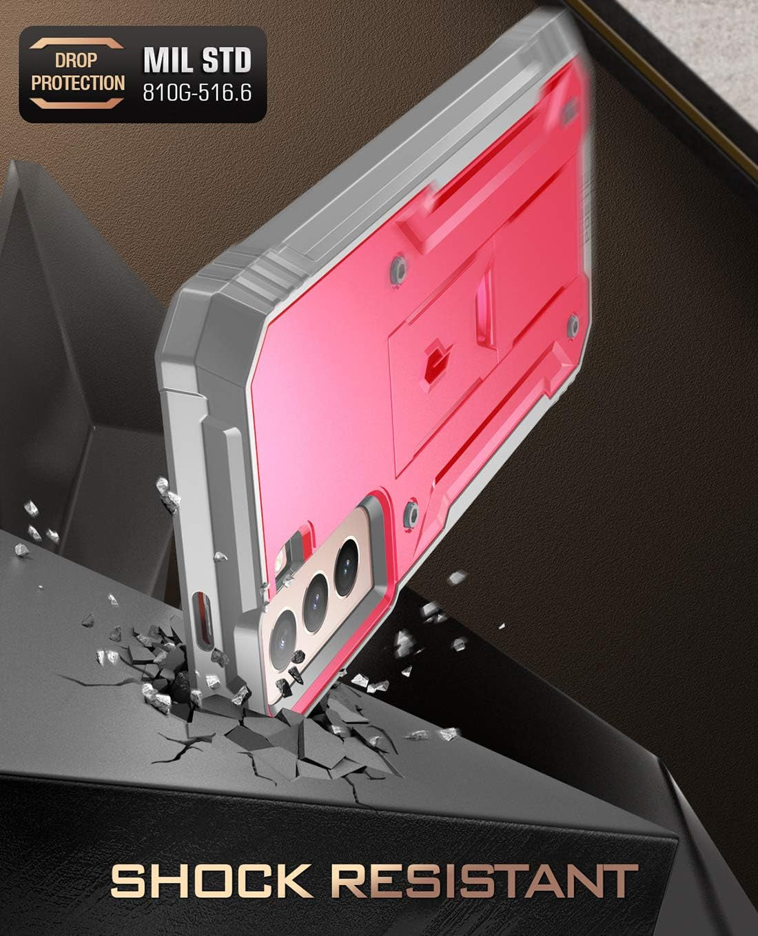 Poetic Revolution Case for Samsung Galaxy S21+ plus 5G 6.7 Inch, Built-In Screen Protector Work with Fingerprint ID, Full Body Rugged Shockproof Protective Cover Case with Kickstand, Pink  Poetic   