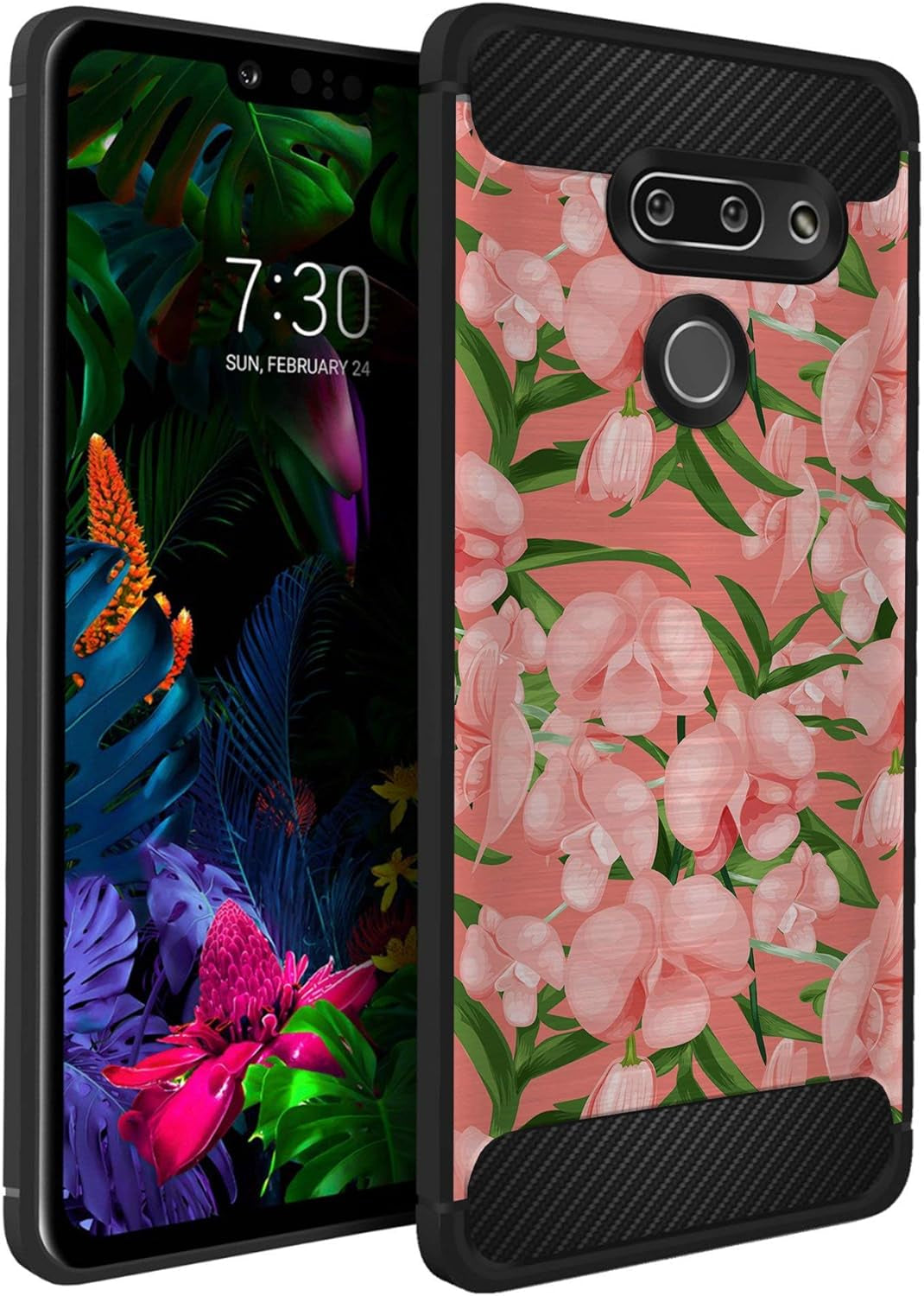 Casesondeck Case Compatible with [LG G8 Thinq/Lg G8] Tribal Floral Matte TPU Flexible Carbon Fiber Textured (Buffalo Western)  CasesonDeck Pink Flowers 2  