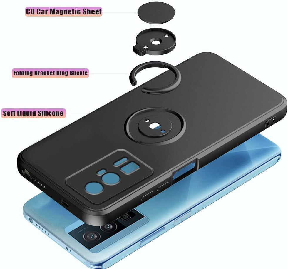 Wousunly Compatible with Poco F5 Pro Case with Ring Kickstand Black, Xiaomi Poco F5 Pro Phone Case Silicone Liquid with Soft Microfiber Lining Slim Shockproof Protective Cover (Black)  Wousunly   