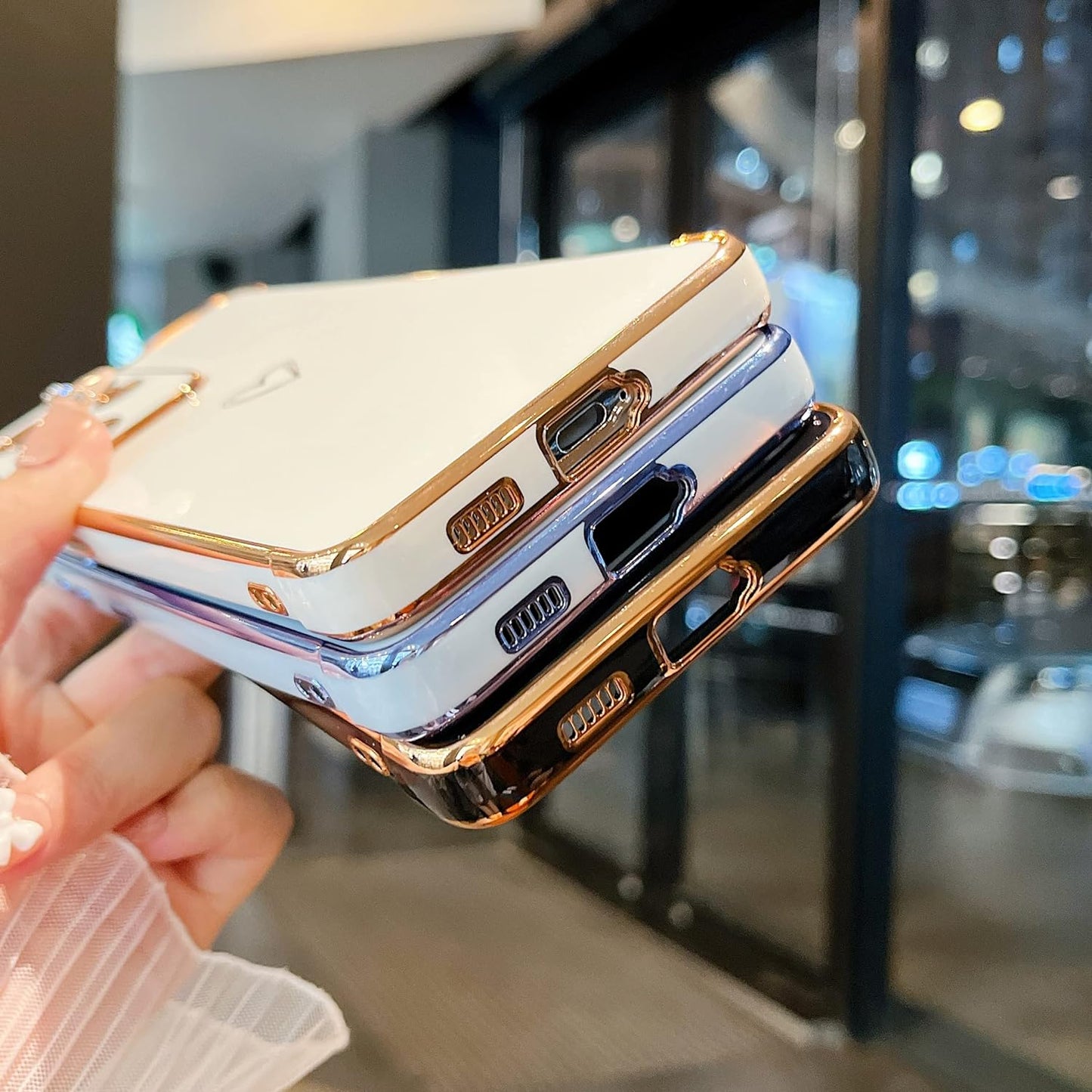 ZTOFERA Designed for Samsung Galaxy S21 Ultra 5G Case,Cute Plating Edge Love Hearts Pattern with Camera Lens Protection Phone Cover for Girls Women,Blue  ZTOFERA   