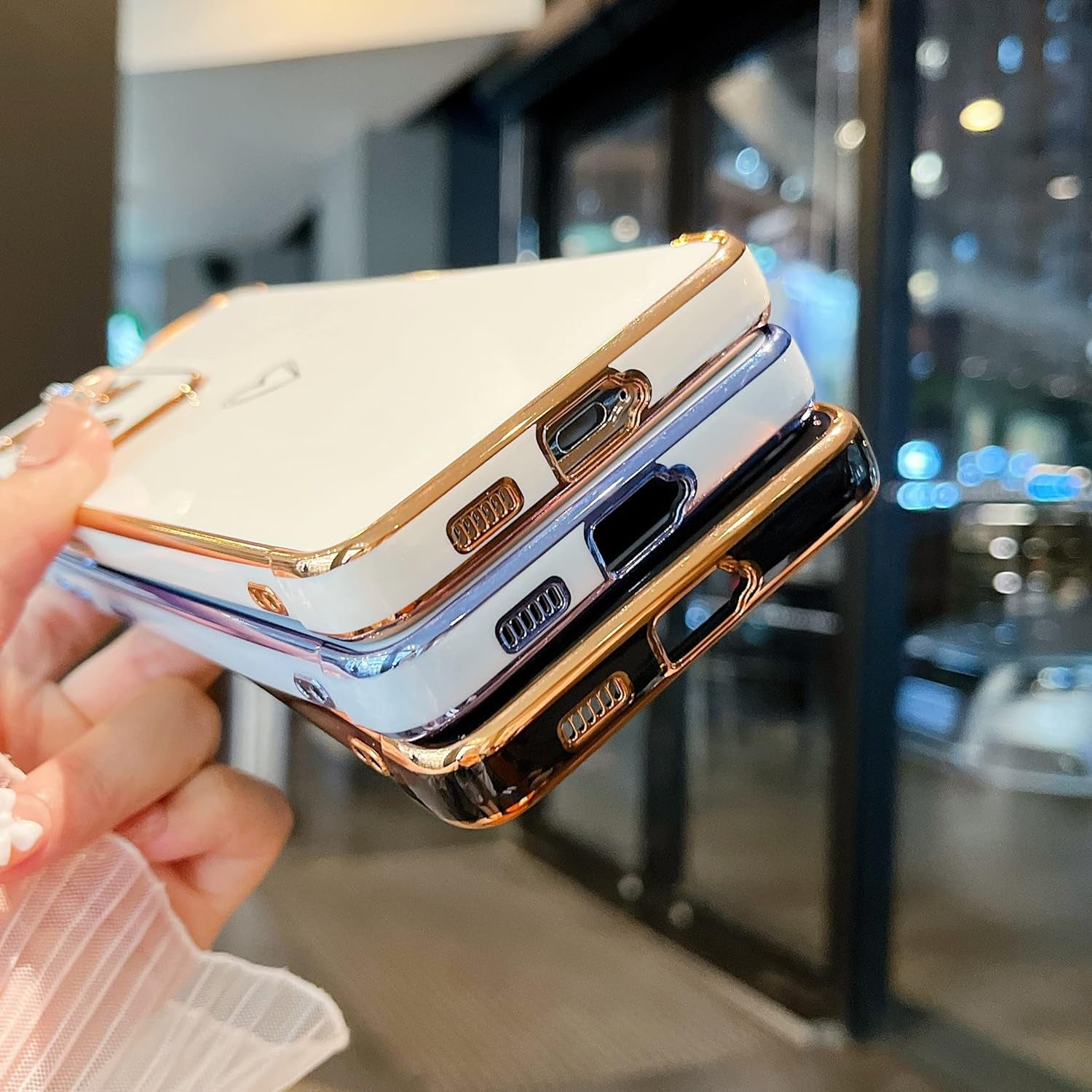 ZTOFERA Designed for Samsung Galaxy S21 Ultra 5G Case,Cute Plating Edge Love Hearts Pattern with Camera Lens Protection Phone Cover for Girls Women,Blue  ZTOFERA   