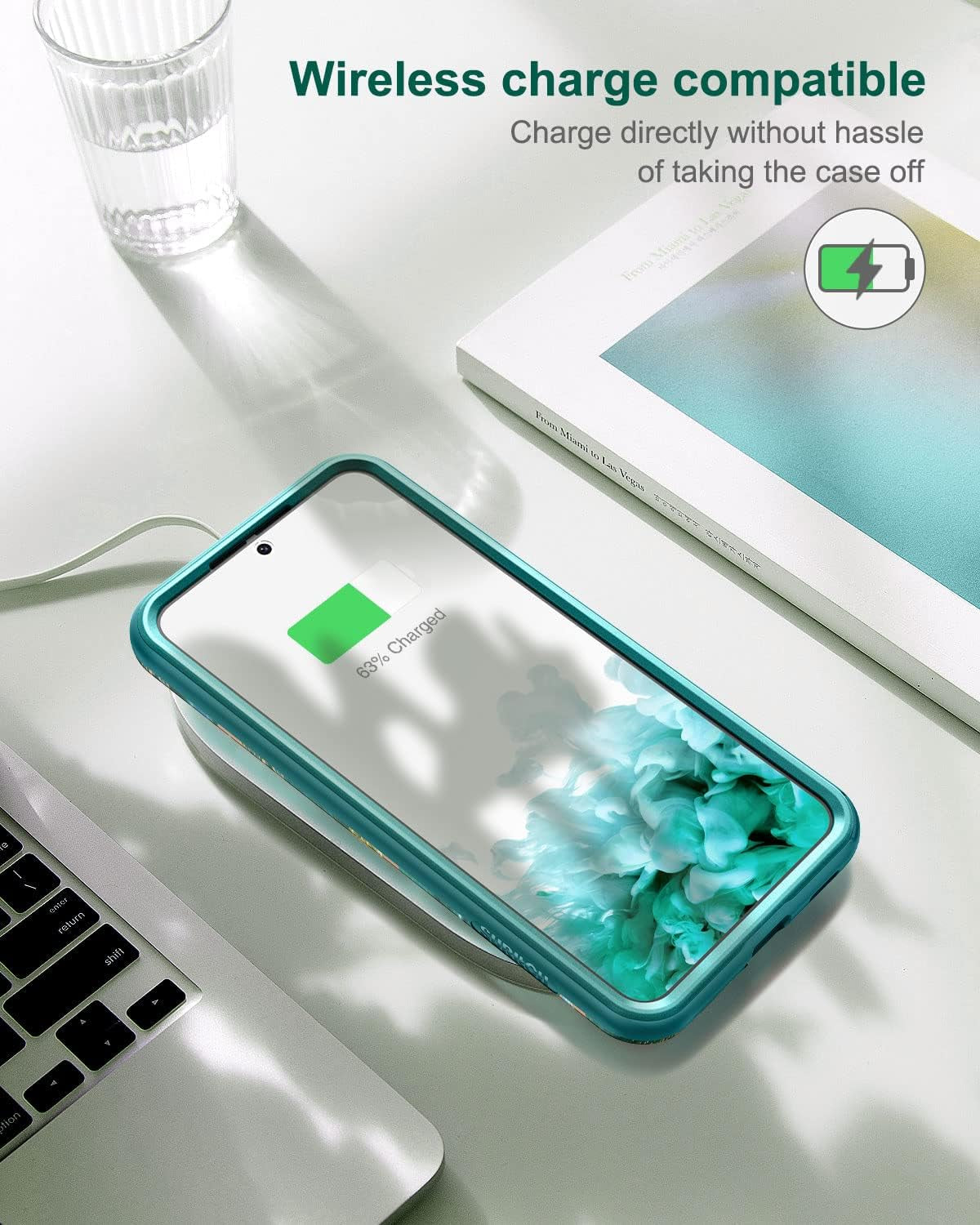 SURITCH for Samsung Galaxy S22 Case, [Built-In Screen Protector] Full Body Protection Shockproof Rugged Bumper Slim Soft Silicone Protective Cover for Galaxy S22 6.1 Inch (Green Mandala)  SURITCH   