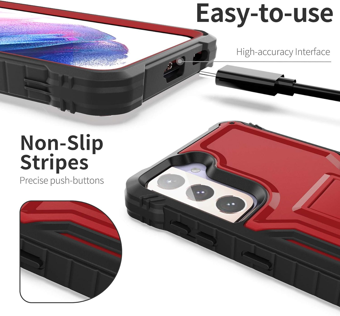 Exoguard Samsung Galaxy S21 plus 5G Case, Rubber Shockproof Full Body Cover Case for Samsung S21 plus Phone 6.7 Inch, Built-In Kickstand (Red)  ExoGuard   