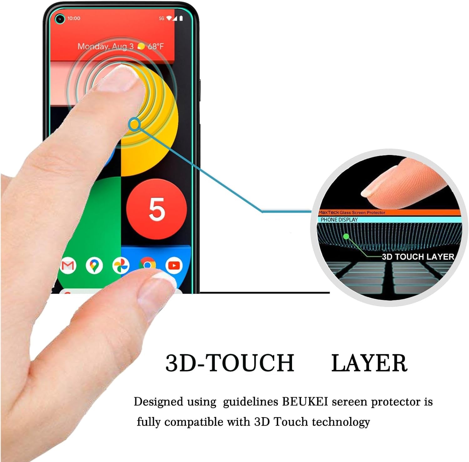 Beukei (4 Pack) Compatible for Google Pixel 5 5G / Google Pixel 5 Screen Protector Tempered Glass, Touch Sensitive,Case Friendly, 9H Hardness  Beukei   