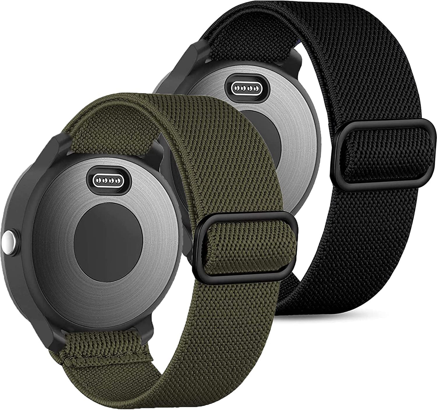 GARTOO Elastic Bands for Garmin Venu/Sq/Sq 2/Forerunner 245/645 Music Watch Bands, 20Mm Nylon Sport Wristband for Garmin Vivomove Hr/Sport,Vivoactive 3 Men Women (Black+Gray)  GARTOO Black+Green  