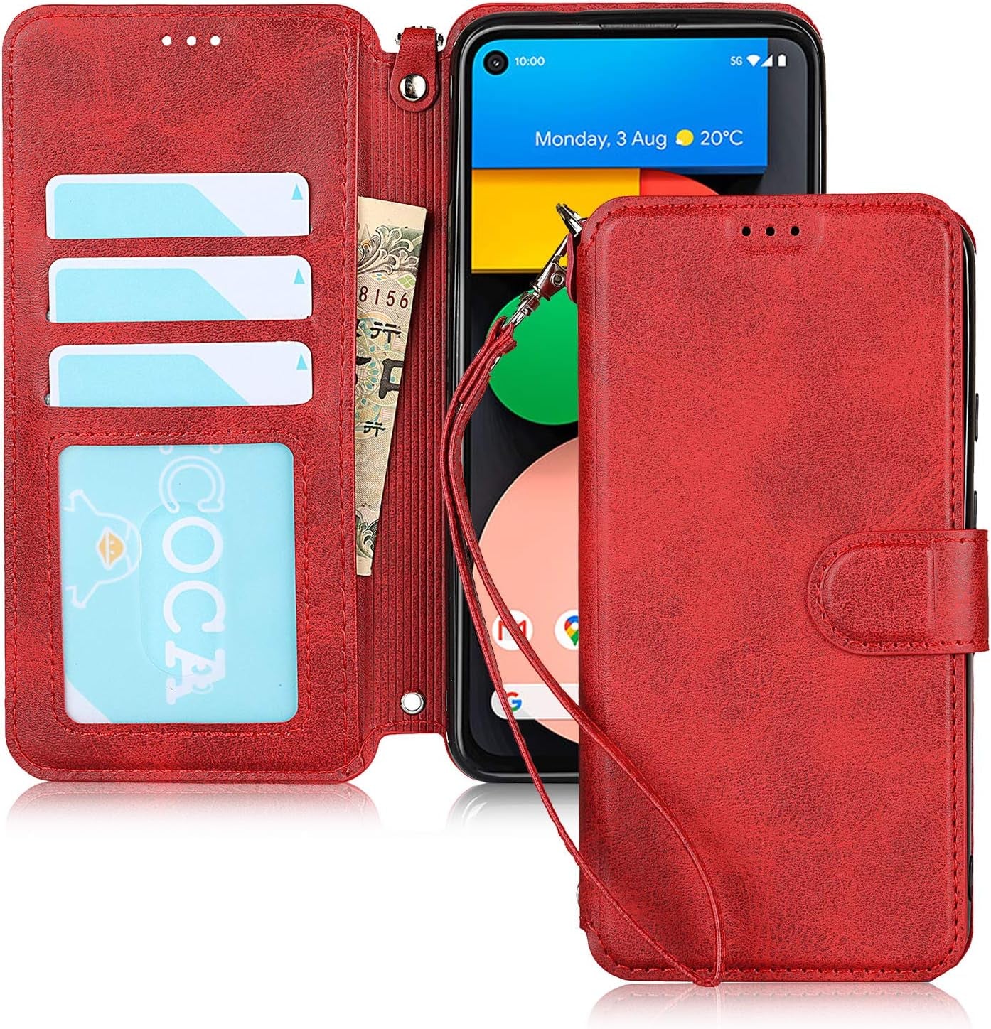 Jaorty Wallet Case for Google Pixel 4A 5G with Card Holder Slots,Kickstand Phone Cover Premium Leather Magnetic Closure Slim Flip Shockproof Wrist Strap Case for Google Pixel 4A 5G 6.2",Wine Red  Jaorty   