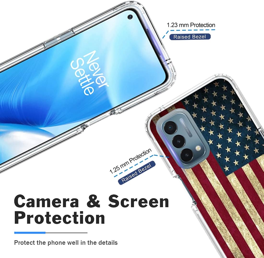 Bohefo Case for Oneplus Nord N200 5G Case, DE2117 Case with Tempered Glass Screen Protector, Full Body Cute Floral Bumper Shockproof Protective Phone Case Cover for Oneplus Nord N200 5G (Flag)  Bohefo   