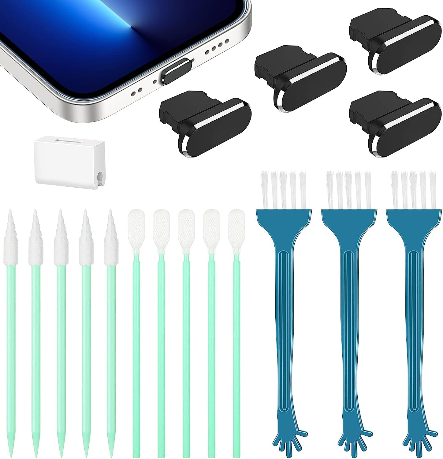 FYY anti Dust Plug Kit Compatible for Iphone 13/13Pro/13 Pro Max/12 Mini/12/12 Pro/12 Pro Max/Iphone 11/11 Pro/11Promax,Dust Plug with Holder&Cleaning Brush for Phone Port,Phone Speaker,Phone Receiver  GUANGZHOU WENYI COMMUNICATION EQIPMENT CO.,LTD   