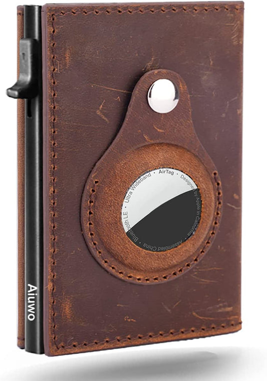 Aiuwo Airtag Wallet Men Wallets Credit Card Holder for Men with Airtag Slot RFID Blocking Money Clip Slim Minimalist Wallet with Gift Packed (Crazy Horse Brown)  Aiuwo   