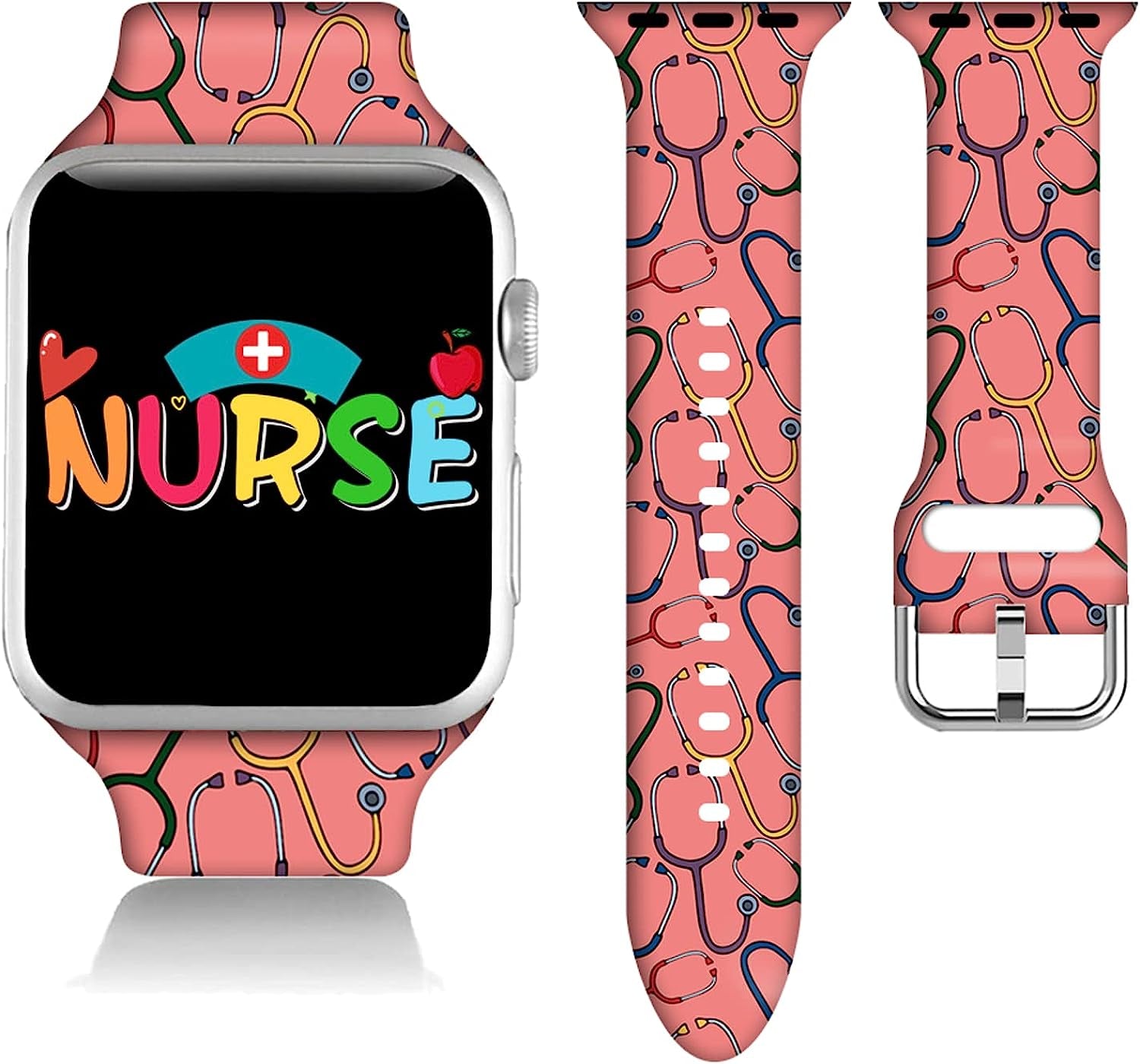 Teacher Appreciation Gifts Nurse Decorations Wristband Straps for Rainbow Apple Watch Band 38Mm/40Mm/41Mm/42Mm/44Mm/45Mm Soft Silicone Pride Watch Band Strap for Apple Smart Watch Series 7 6 5 4 3 2 1 SE.  DGDGDG Best Nurse Gifts 38mm/40mm/41mm 