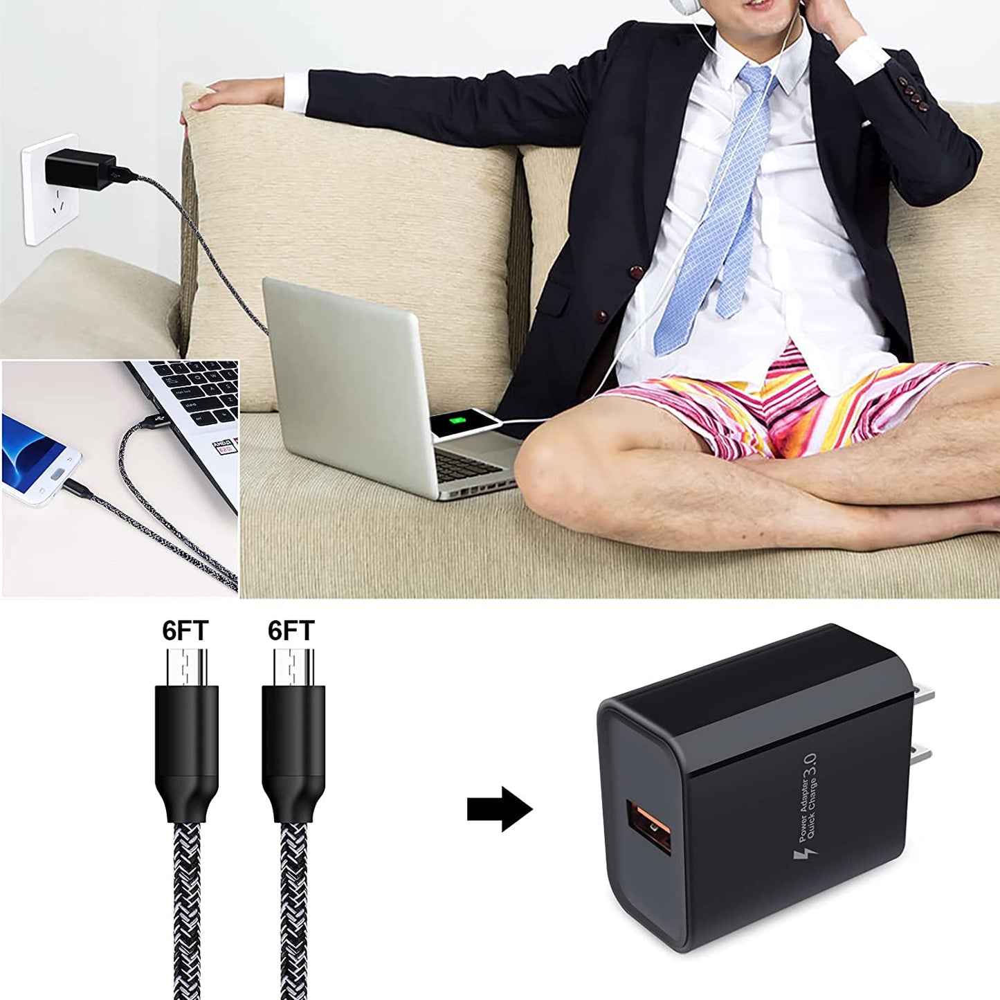 Micro USB Charger,Android Fast Charger,Quick Charger 3.0 USB Fast Wall Charger Plug Micro USB Cable for Motorola Moto E E5 E4 Plus/Play,E5 Supra,G5 G5S G4 Plus/Play,G6 Play/Forge,Moto Droid Turbo 2  Shenzhen Putuo Technology Co., Ltd   