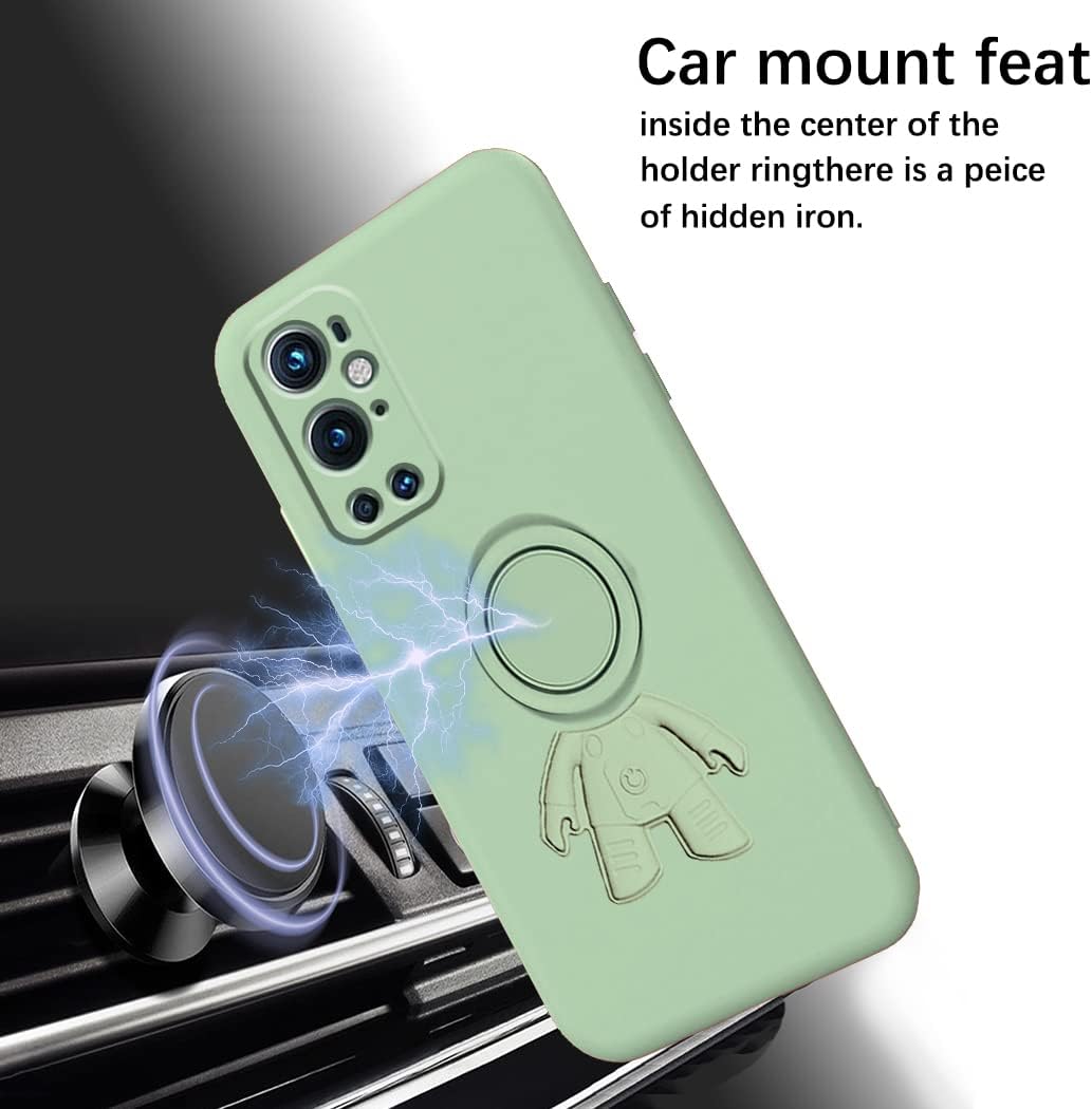 Compatible with Oneplus 9 Pro Case with Creative Astronaut Pattern Holder Green, Oneplus 9 Pro Phone Case with Ring Kickstand Silicone Shockproof Soft TPU Protective Slim Cover (Green)  Wousunly   