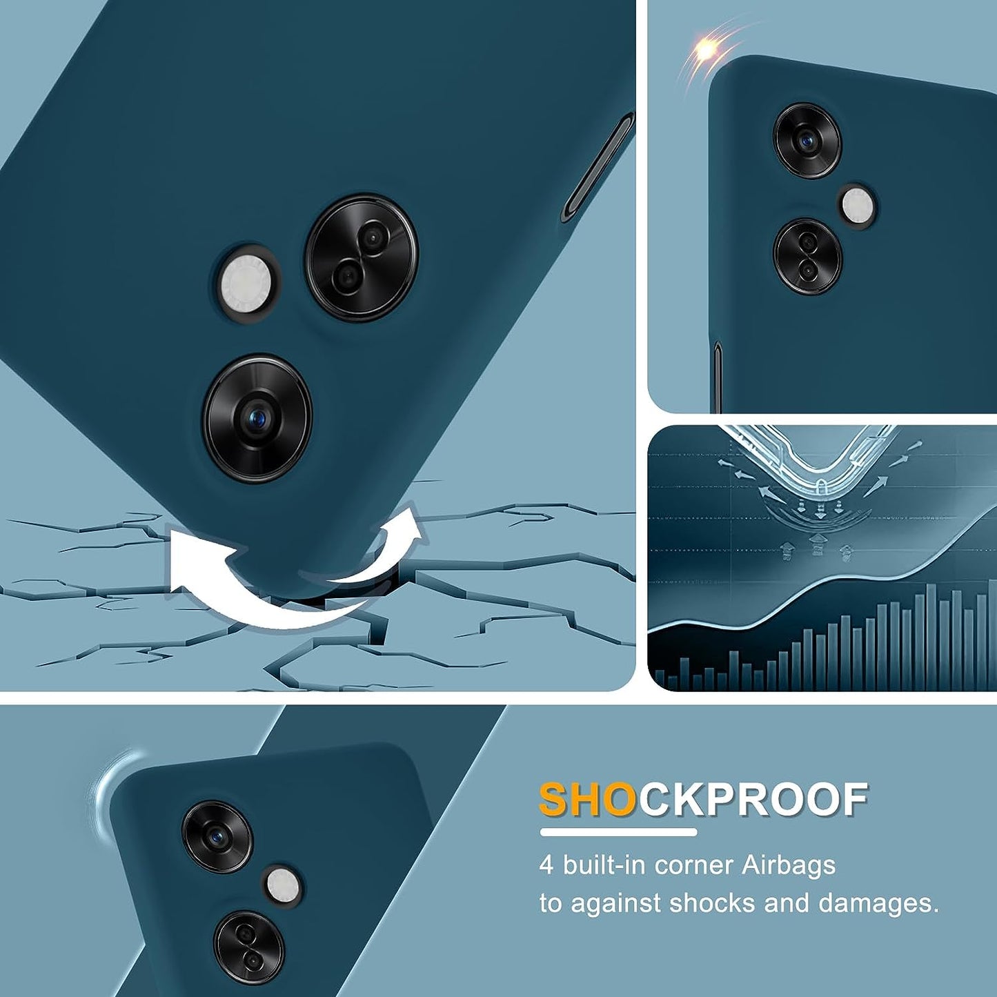 YENAPOON for Oneplus Nord N30 5G Case and 2 Pack Tempered Glass Screen Protector, Slim Liquid Silicone Shockproof Protective Case - Navy Blue  YENAPOON   