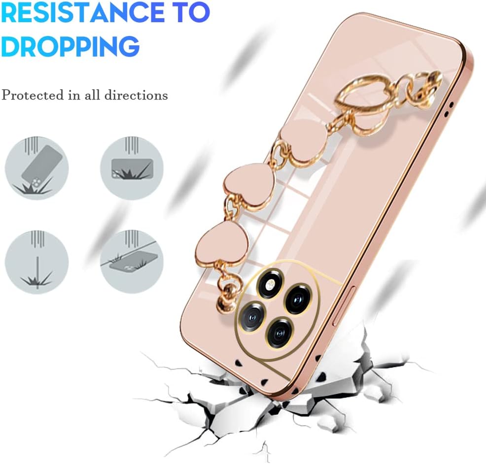 Jancyu Compatible with Oneplus 11 Case Silicone,Shockproof Phone Case for Oneplus11 with Strap Love Slim Protective Accessories Cute Cover for Women Girls (Rosa)  Jancyu   