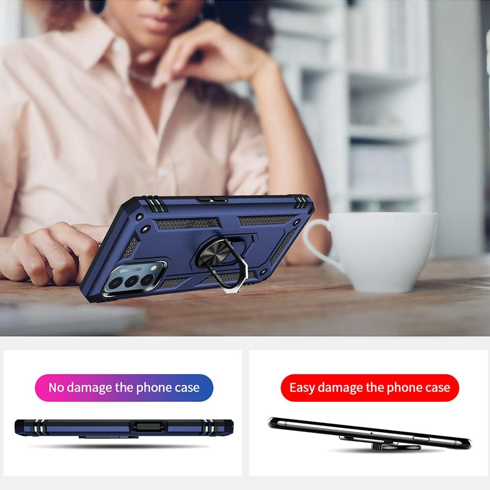 Aozuoton Oneplus Nord N200 5G Case: Military Grade 16Ft Drop Tested, Ring Shockproof Protective Cover with HD Screen Protector, Blue  Yanmen   