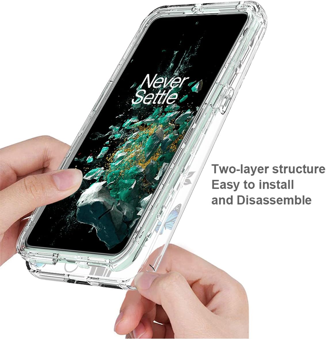 Ueokeird Case for Oneplus 10T 5G/Oneplus Ace Pro Case, CPH2415 Case with Tempered-Glass Screen Protector, Clear Butterfly Pattern Full Body Protective Phone Cover for Oneplus 10T 5G (Butterfly Tree)  Ueokeird   