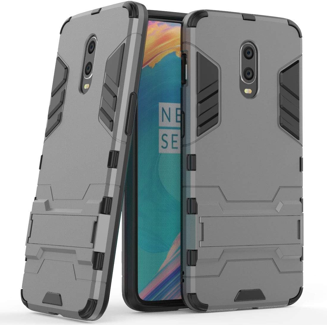 Maijin Case for Oneplus 6T / Oneplus 7 (6.41 Inch) 2 in 1 Shockproof with Kickstand Feature Hybrid Dual Layer Armor Defender Protective Cover (Grey)  MaiJin Grey  