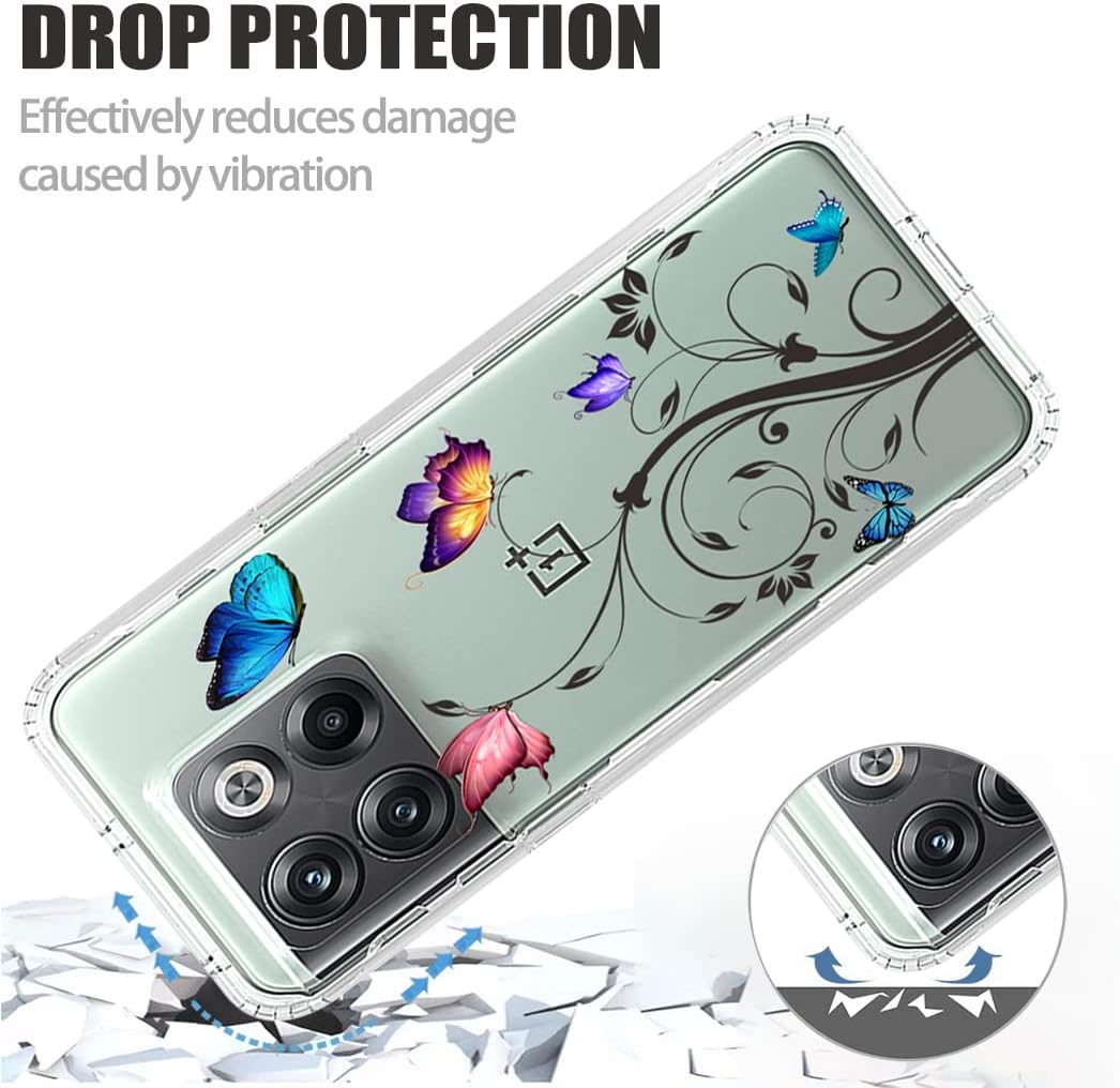 Ueokeird Case for Oneplus 10T 5G/Oneplus Ace Pro Case, CPH2415 Case with Tempered-Glass Screen Protector, Clear Butterfly Pattern Full Body Protective Phone Cover for Oneplus 10T 5G (Butterfly Tree)  Ueokeird   