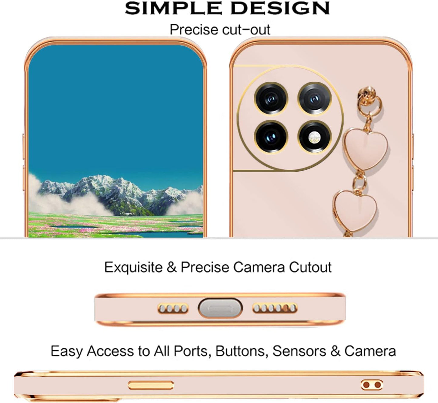 Jancyu Compatible with Oneplus 11 Case Silicone,Shockproof Phone Case for Oneplus11 with Strap Love Slim Protective Accessories Cute Cover for Women Girls (Rosa)  Jancyu   