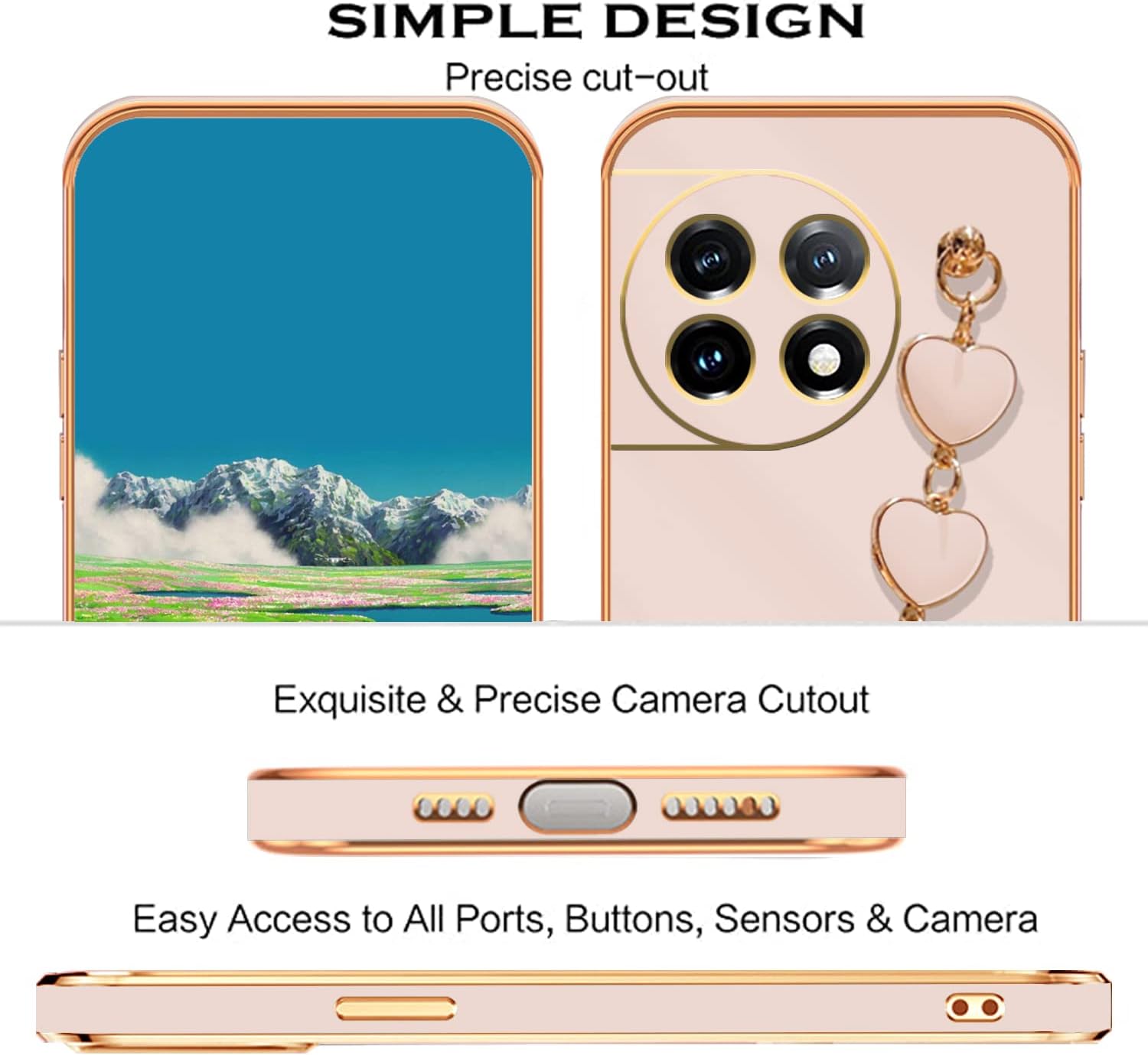 Jancyu Compatible with Oneplus 11 Case Silicone,Shockproof Phone Case for Oneplus11 with Strap Love Slim Protective Accessories Cute Cover for Women Girls (Rosa)  Jancyu   