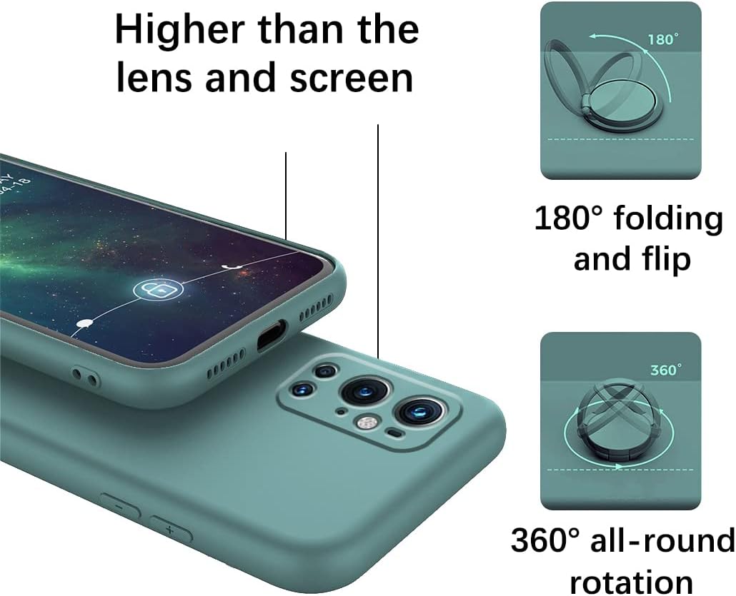 Compatible with Oneplus 9 Pro Case with Creative Astronaut Pattern Holder Green, Oneplus 9 Pro Phone Case with Ring Kickstand Silicone Shockproof Soft TPU Protective Slim Cover (Dark Green)  Wousunly   