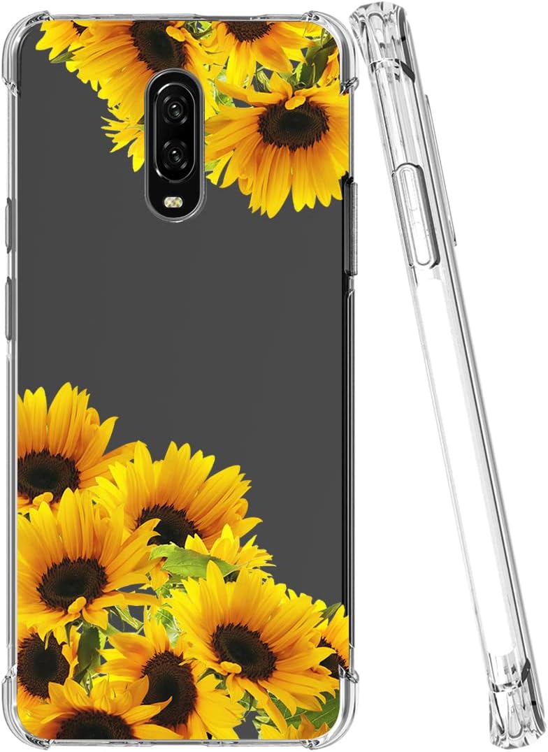 Vokuha for Oneplus 7 Gm1901/Oneplus 6T A6010 Case for Girls Women, Cute Clear Slim Shockproof Pattern Soft Flexible TPU Rubber Back Phone Protective Cover Cases for Oneplus 6T (Sunflower)  Vokuha   