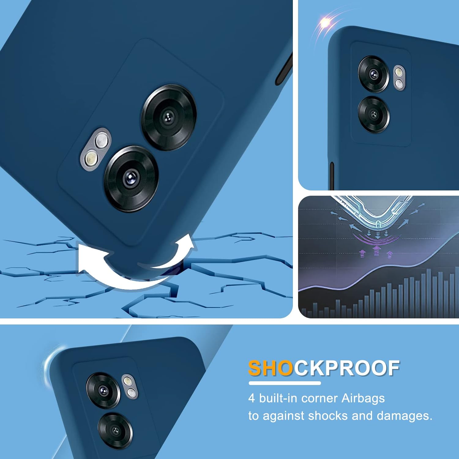 YENAPOON for Oneplus Nord N300 5G Case and 2 Pack Tempered Glass Screen Protector, Slim Liquid Silicone Shockproof Protective Case - Darkblue  YENAPOON   