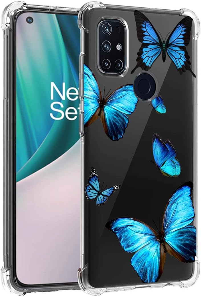 Bohefo Clear Case Compatible with Oneplus Nord N10 5G, Oneplus N10 5G Case for Girls Women, Cute Soft TPU Shockproof Protective Phone Case Cover for Oneplus Nord N10 5G (Blue Butterfly)  Bohefo   