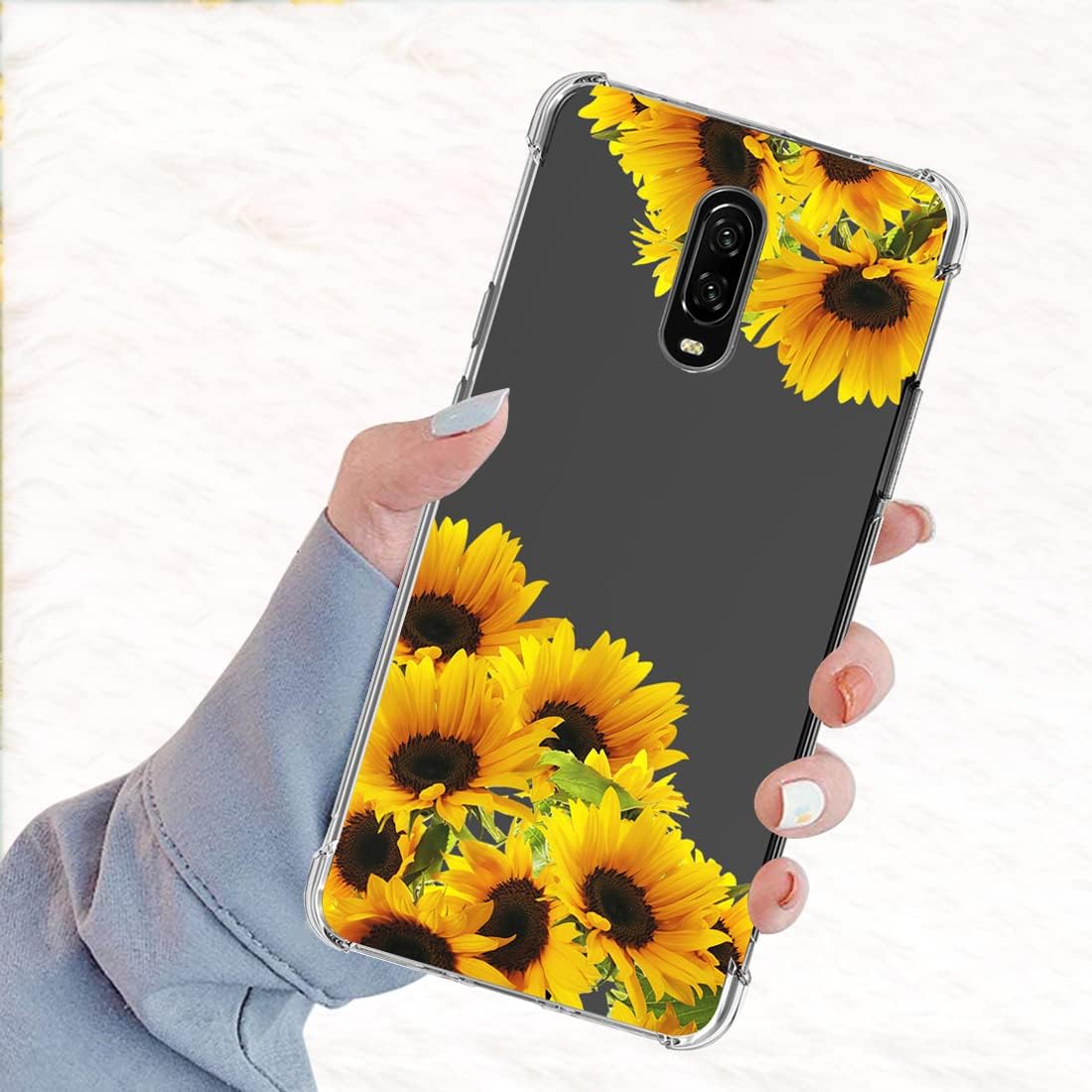 Vokuha for Oneplus 7 Gm1901/Oneplus 6T A6010 Case for Girls Women, Cute Clear Slim Shockproof Pattern Soft Flexible TPU Rubber Back Phone Protective Cover Cases for Oneplus 6T (Sunflower)  Vokuha   